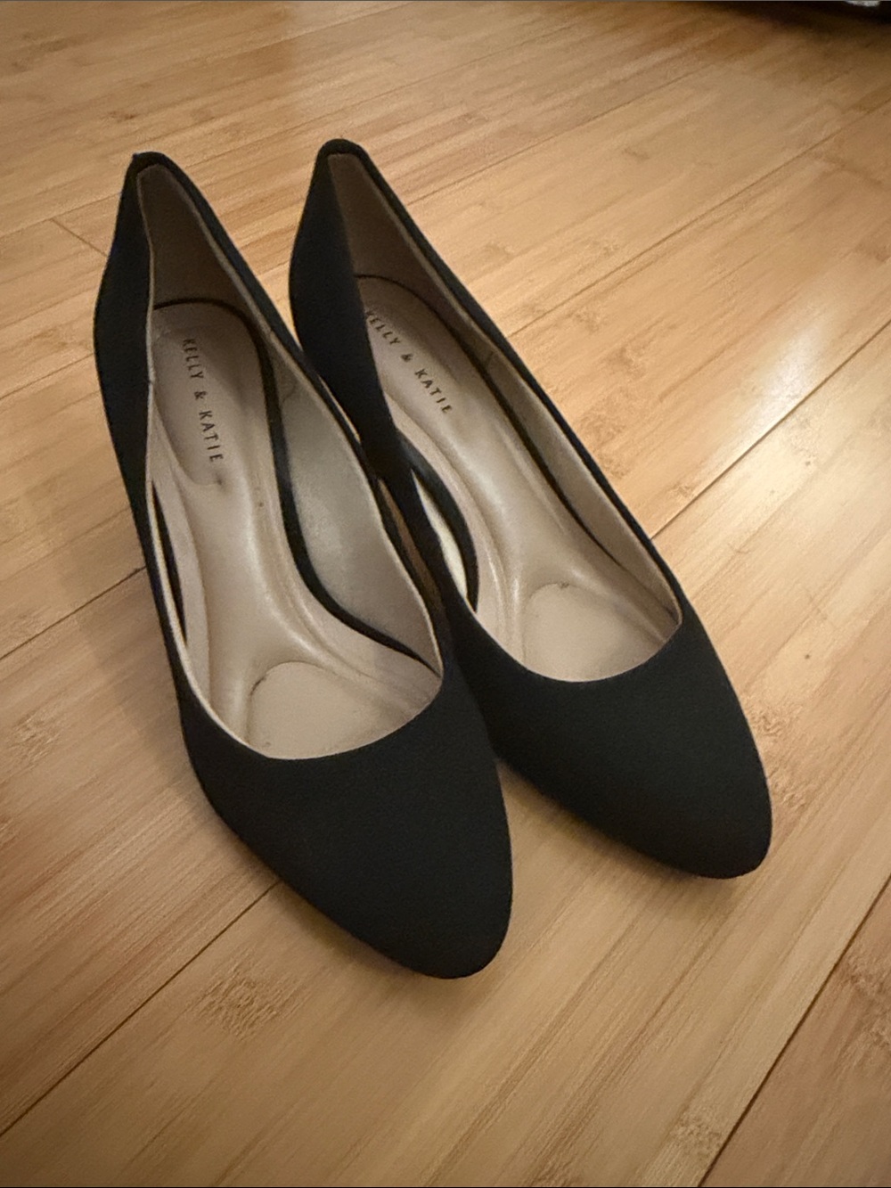 Kelly & Katie Black Pointed Toe Pumps with Padded Insole